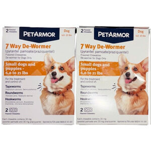 Lot of 2 PetArmor 7 Way Dewormer Flavored Chewables For Small Dogs 6-25 lbs